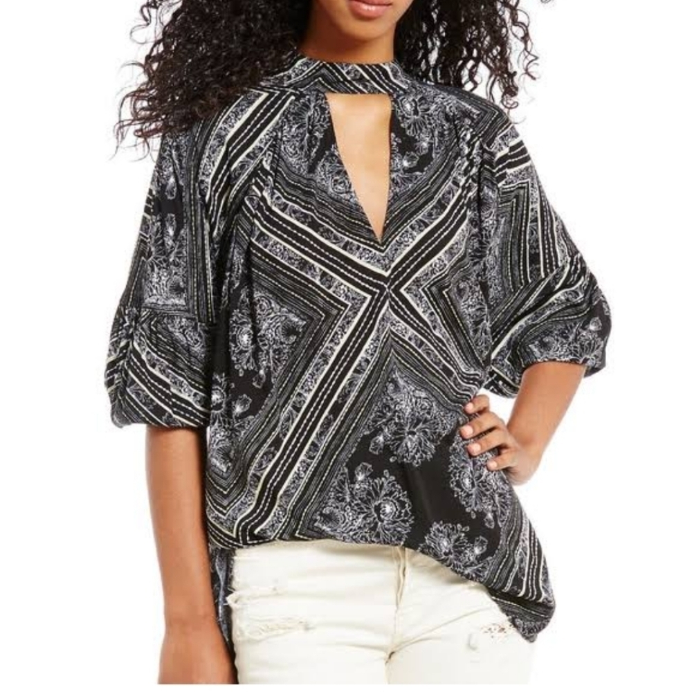 Free People Walking On A Dream Tunic Small Black Boho Oversized Cutout Top